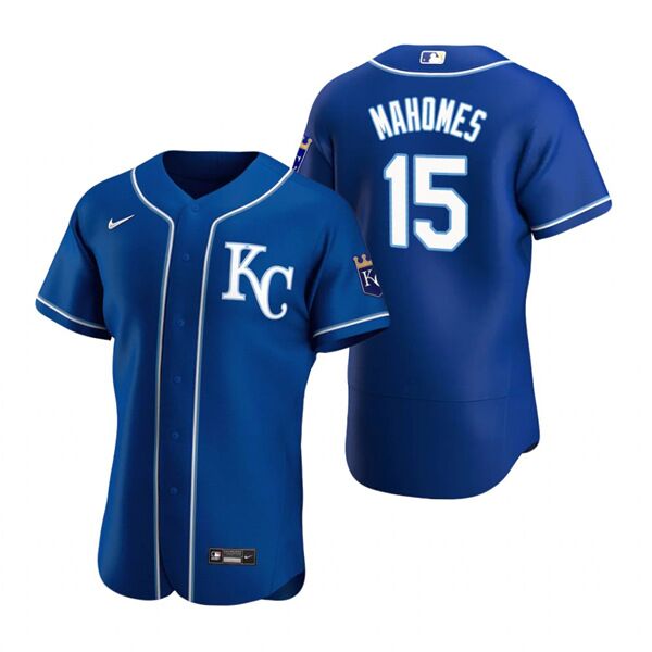 Men's Kansas City Royals #15 Patrick Mahomes Blue Flex Base Stitched Jersey